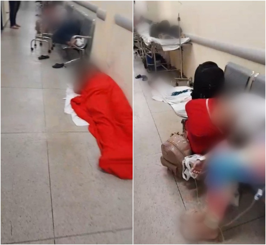 Vídeo mostra pacientes deitados no chão e recebendo medicação em cadeiras nos corredores do HGP