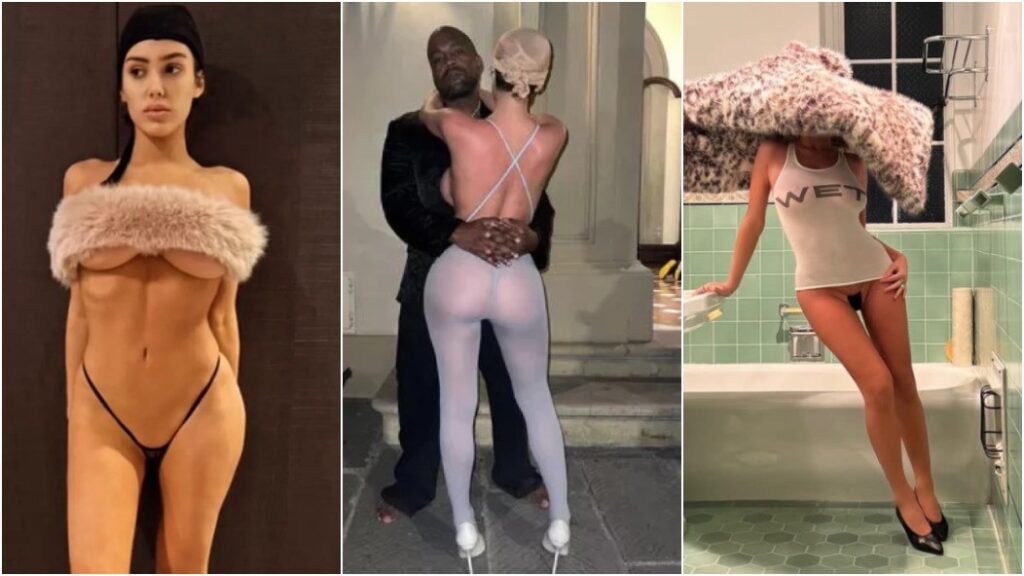 Veja outros looks polêmicos de Bianca Censori, esposa de Kanye West que apareceu nua no Grammy 2025