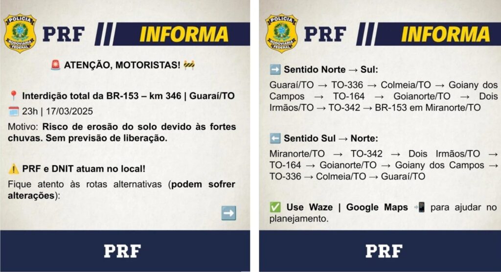 Trânsito na BR-153 segue pelo terceiro dia em esquema de ‘pare e siga’ por risco de rompimento de barragem em Guaraí