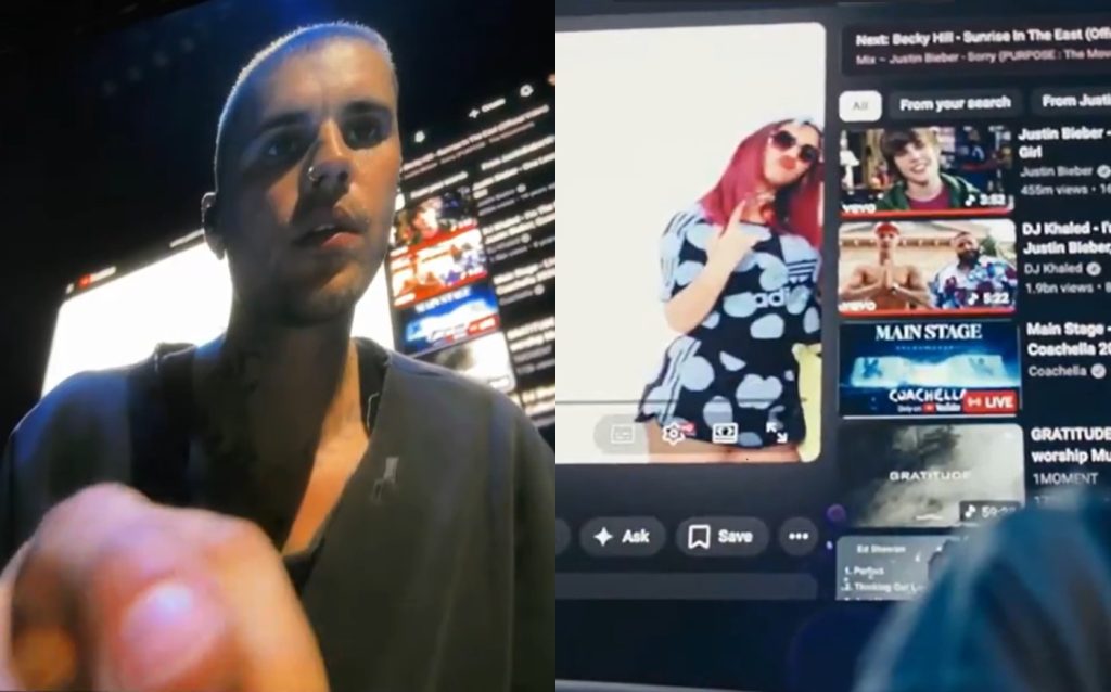 Justin Bieber faz ‘karaokê’ com clipes antigos no Coachella e divide opiniões de fãs: ‘Preguiçoso’