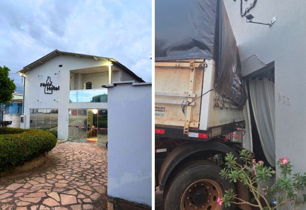 Carreta desgovernada atinge hotel após se soltar de caminhão no interior do Tocantins